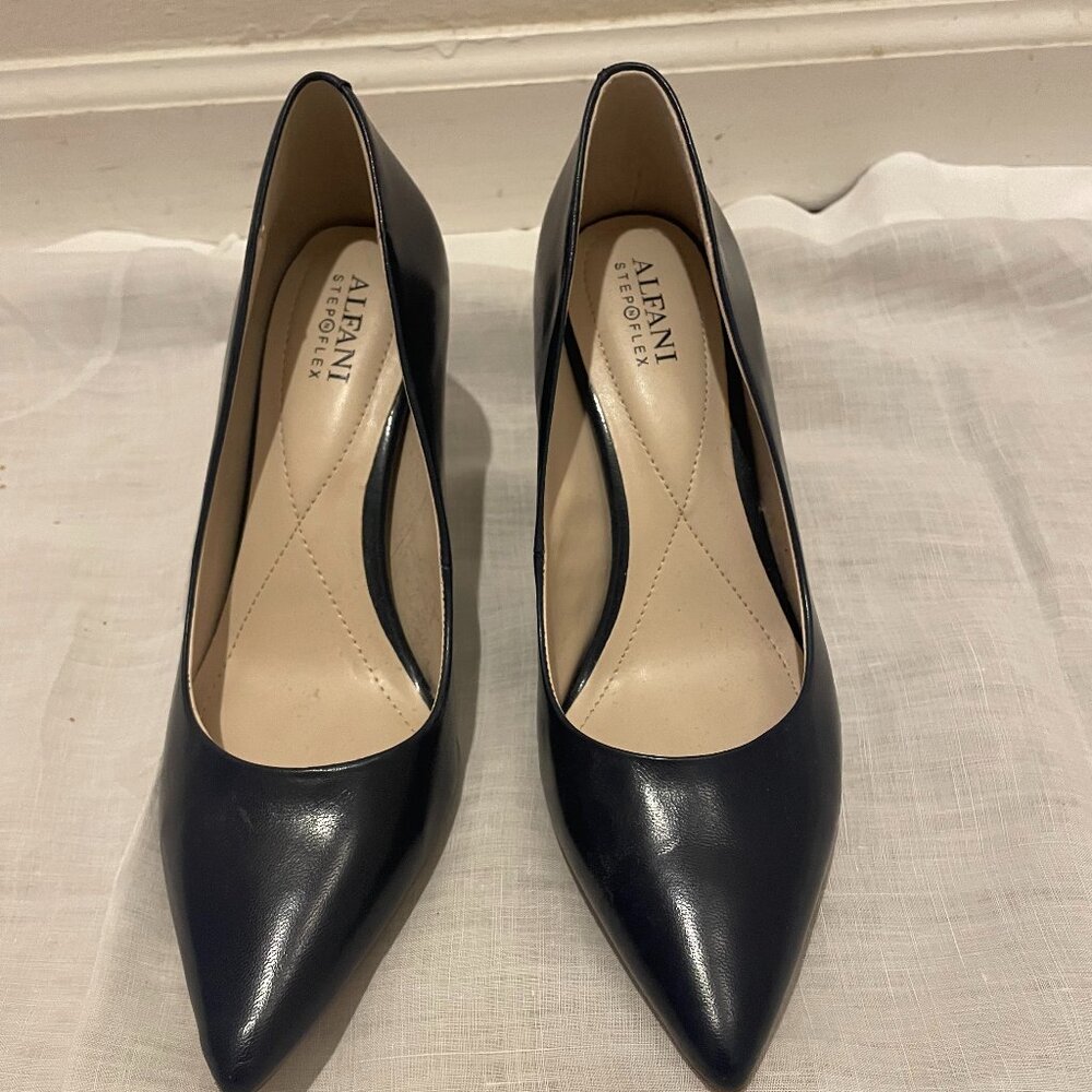 Navy Leather Alfani Pointed-Toe Stiletto Heal, Slip On Pumps (Jeulesrb) 7.5 M,